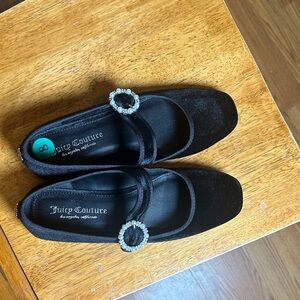 Juicy Couture Black Velvet Flats with Rhinestone Buckle